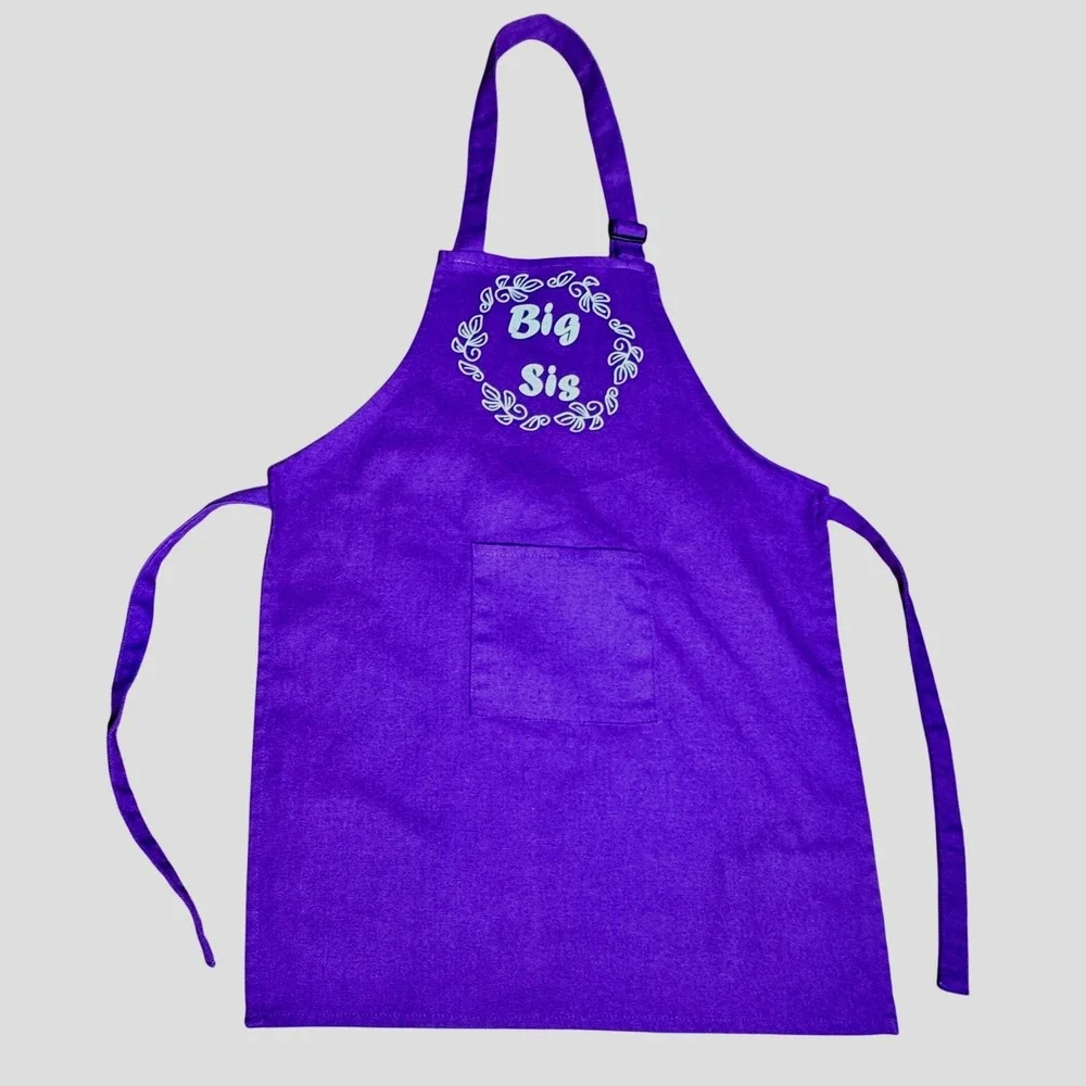 Big Sis Kid Purple Apron Childrens Cooking Baking‎ Crafting Adjustable Size Med.